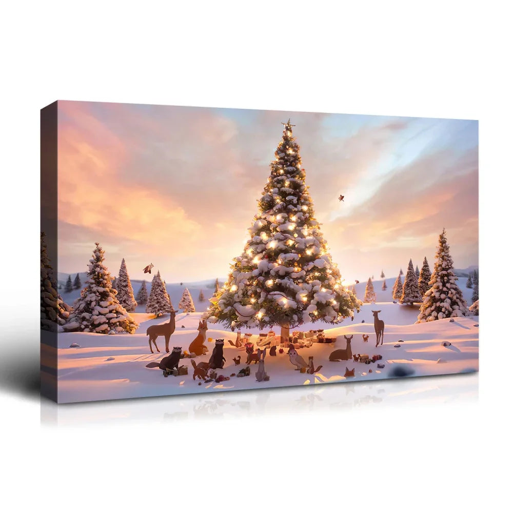 Tree and Animals Christmas Canvas