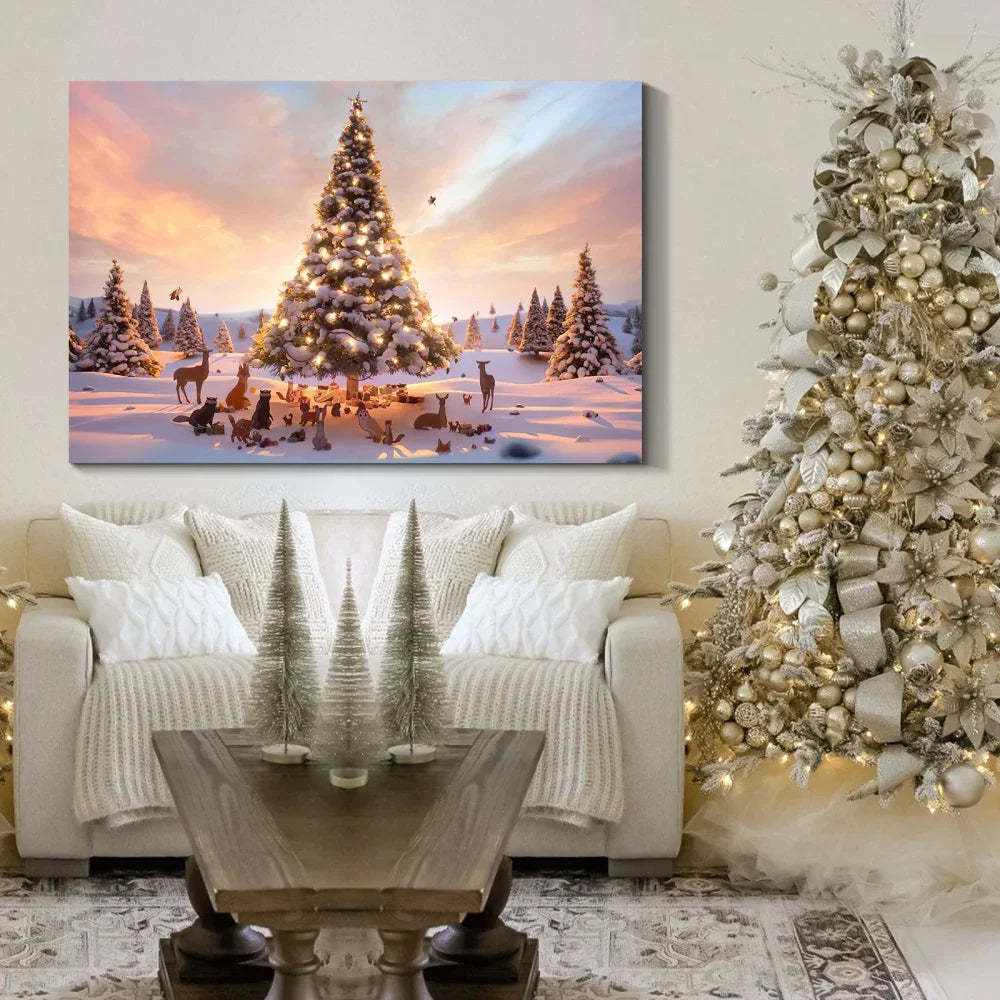 Tree and Animals Christmas Canvas