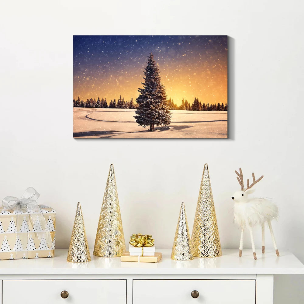 Tree and Sunset Christmas Canvas