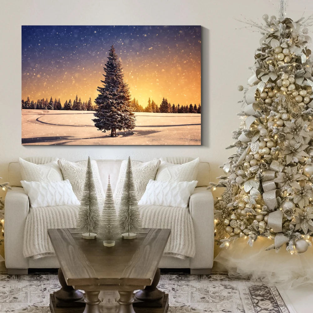 Tree and Sunset Christmas Canvas