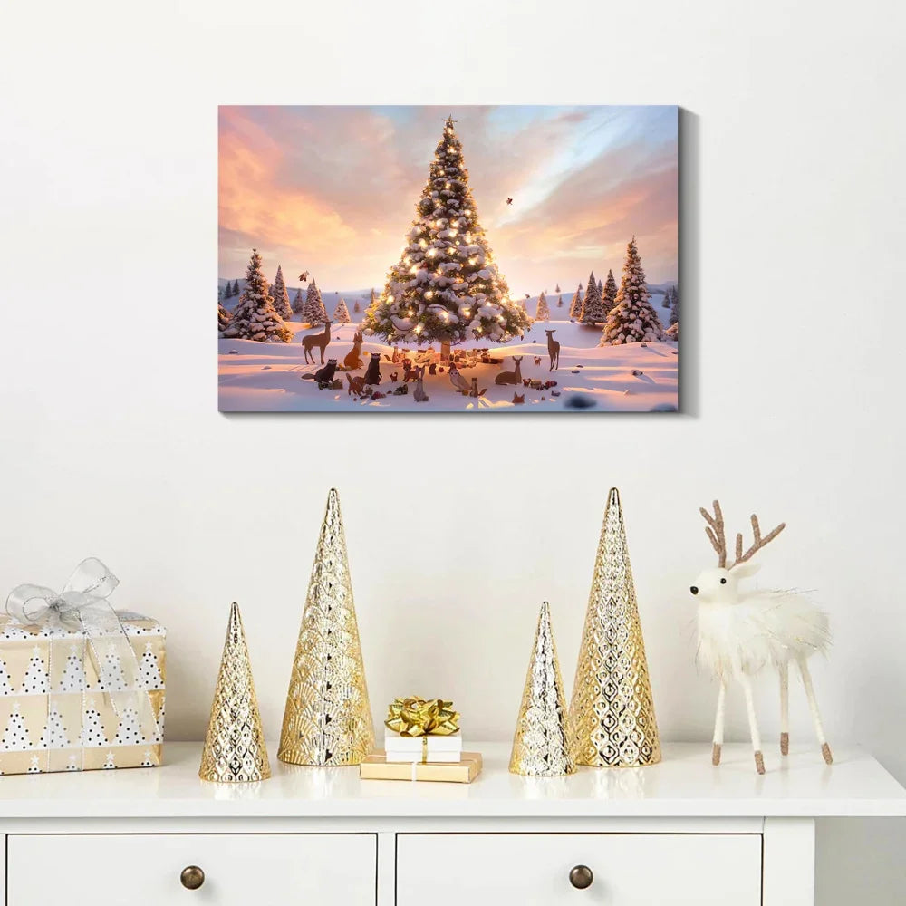 Tree and Animals Christmas Canvas