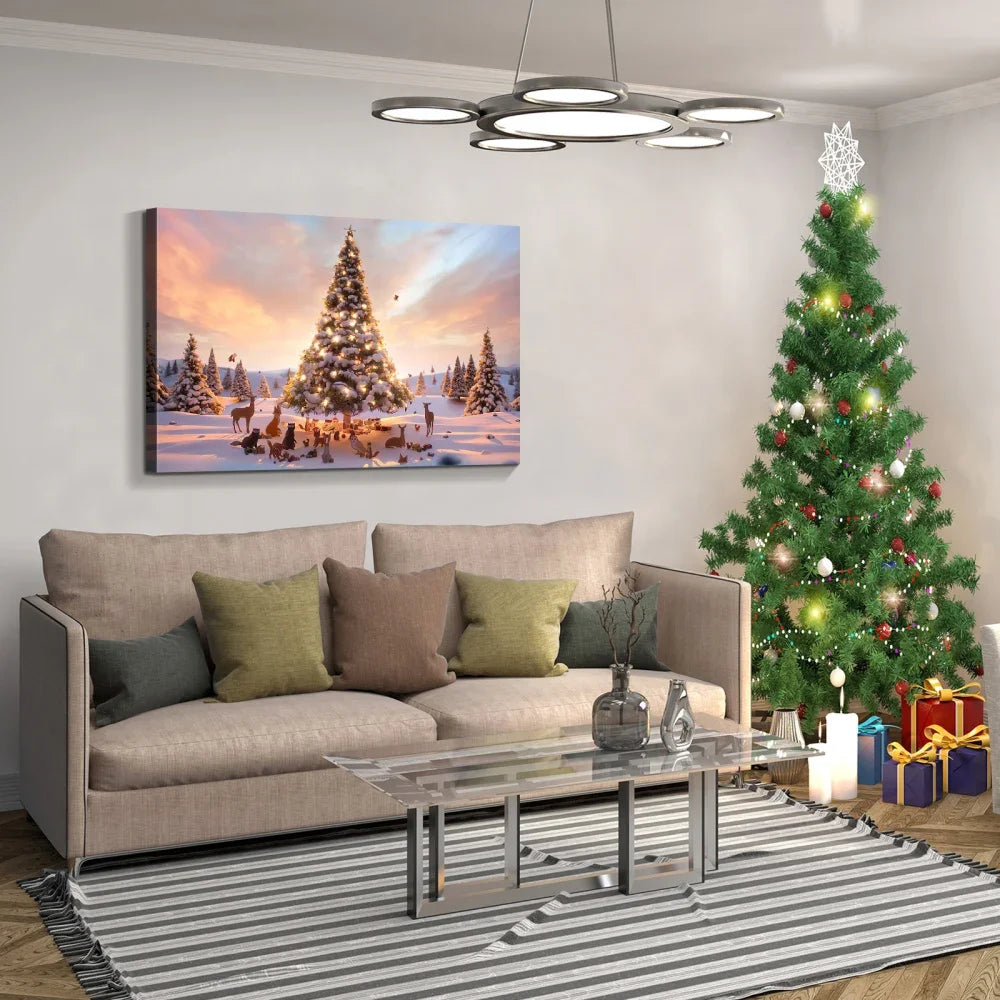 Tree and Animals Christmas Canvas