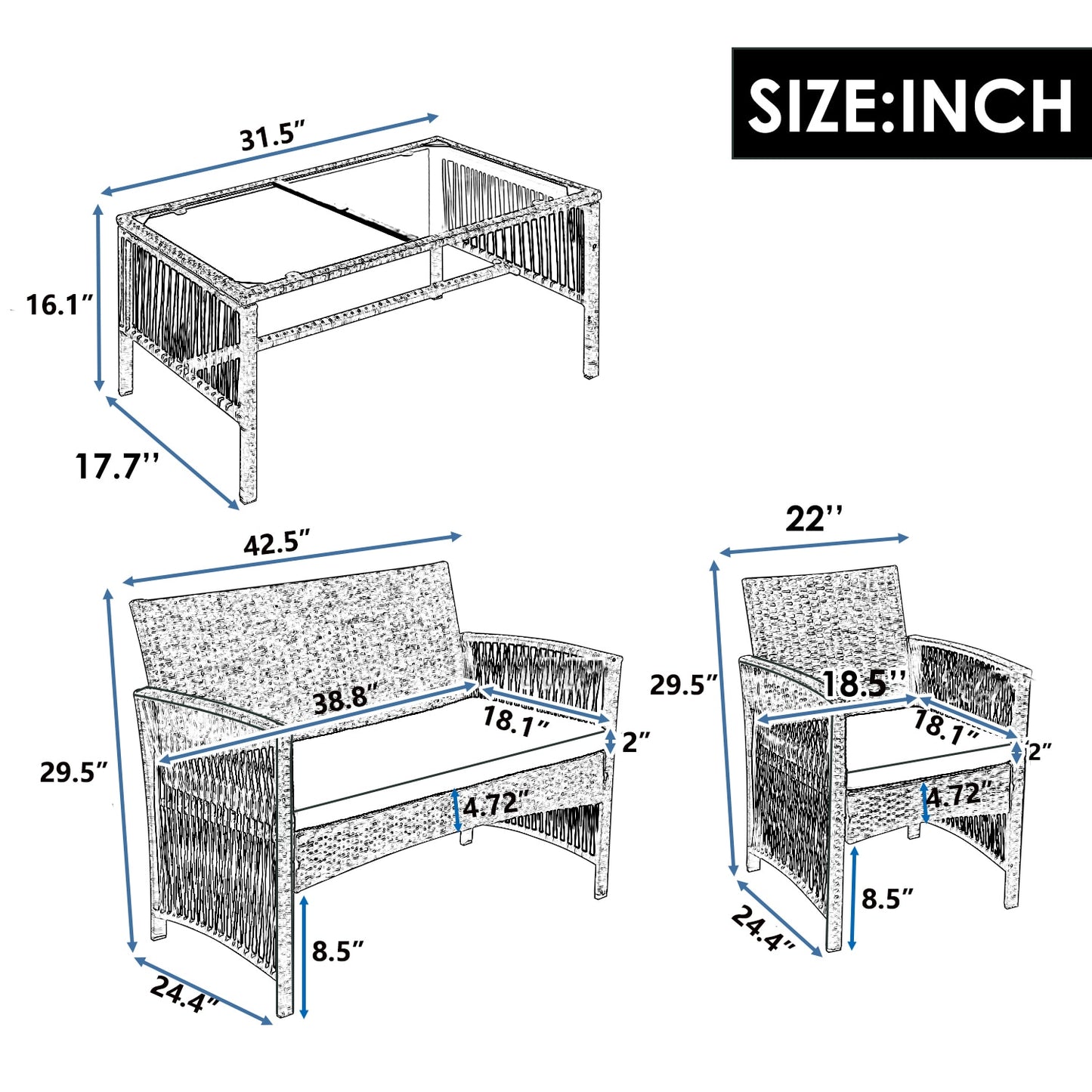 4Ppc Rattan Patio Furniture Set